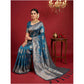 Attractive Women's Silk Blend Printed Saree With Blouse Piece