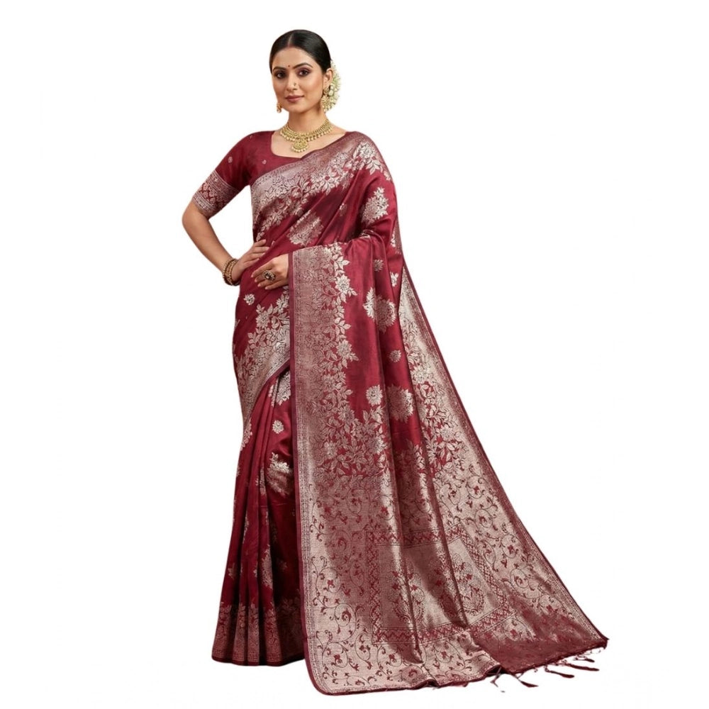 Attractive Women's Silk Blend Printed Saree With Blouse Piece
