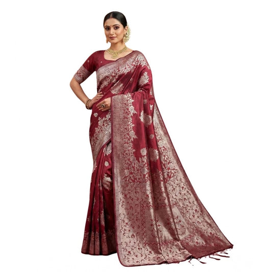 Attractive Women's Silk Blend Printed Saree With Blouse Piece