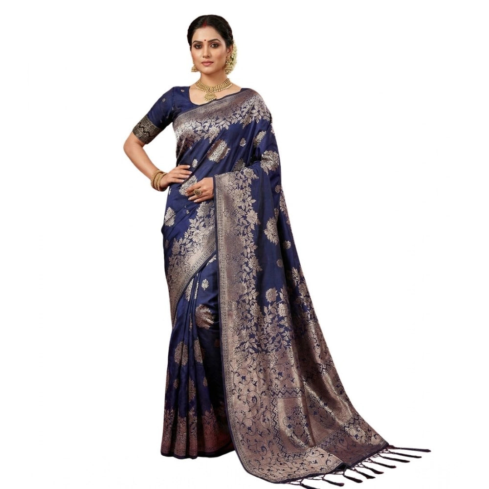 Attractive Women's Silk Blend Printed Saree With Blouse Piece