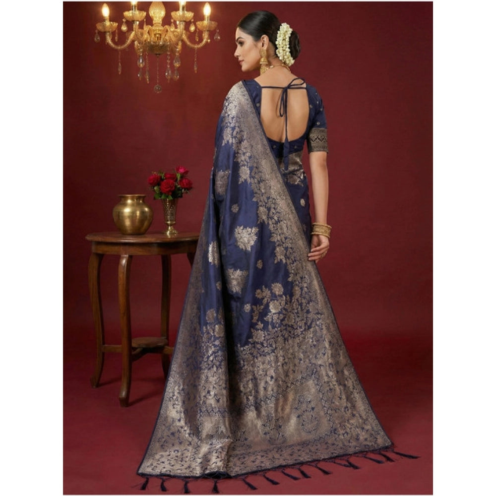 Attractive Women's Silk Blend Printed Saree With Blouse Piece