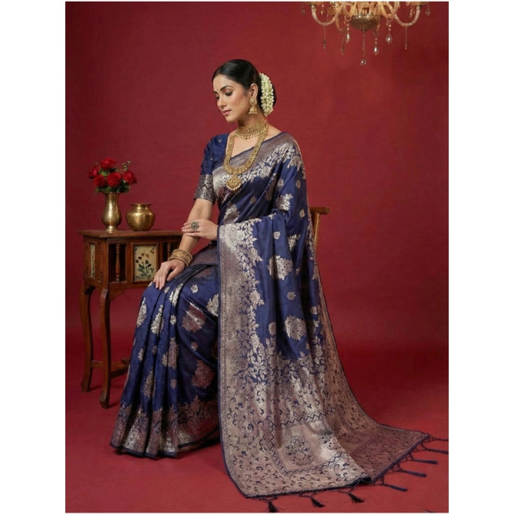 Attractive Women's Silk Blend Printed Saree With Blouse Piece