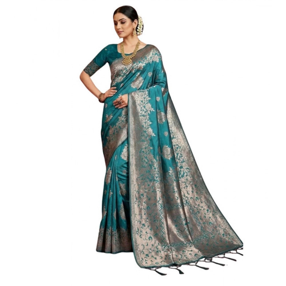 Attractive Women's Silk Blend Printed Saree With Blouse Piece