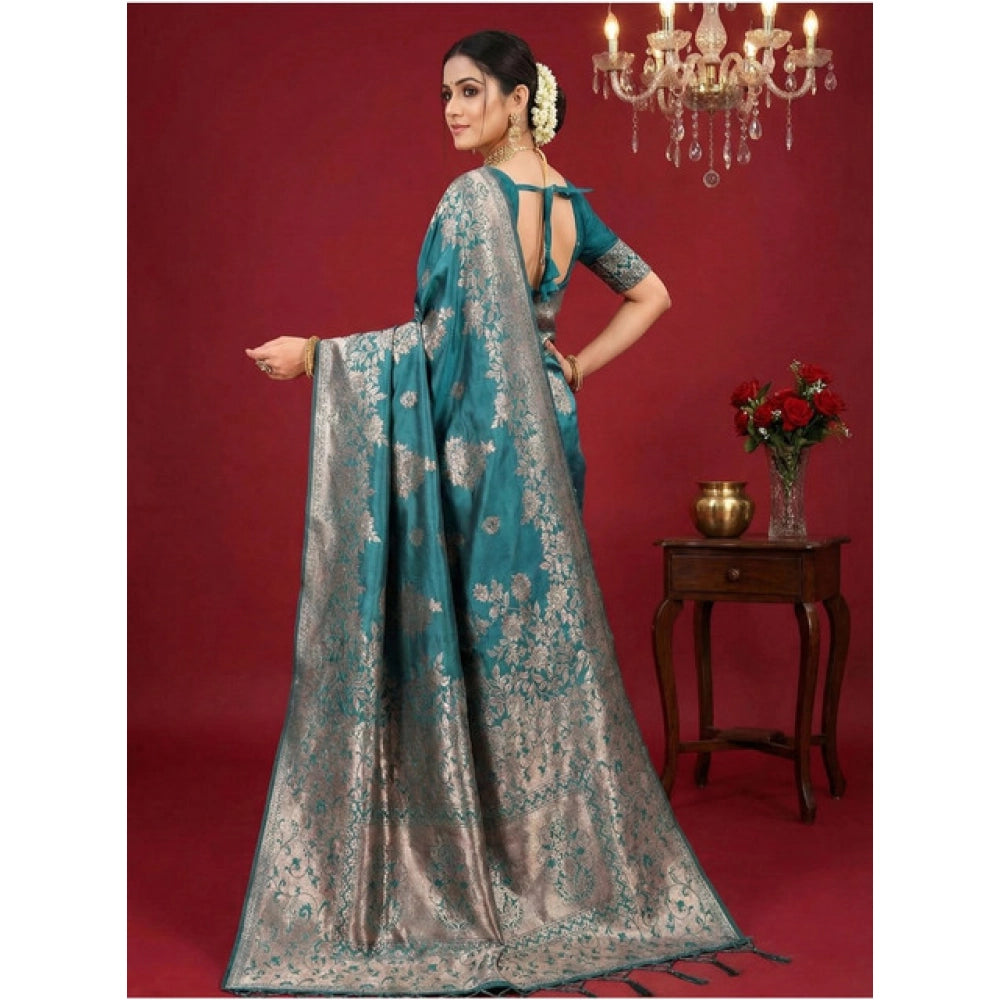 Attractive Women's Silk Blend Printed Saree With Blouse Piece