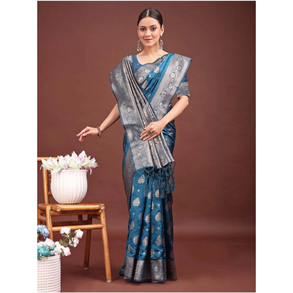 Designer Women's Banarasi Silk Printed Saree With Blouse Piece
