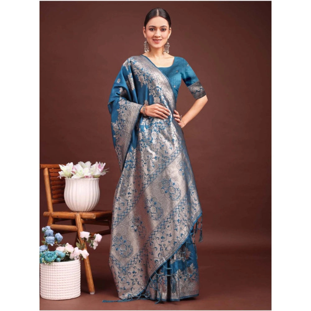Designer Women's Banarasi Silk Printed Saree With Blouse Piece