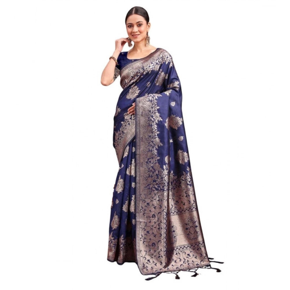 Designer Women's Banarasi Silk Printed Saree With Blouse Piece