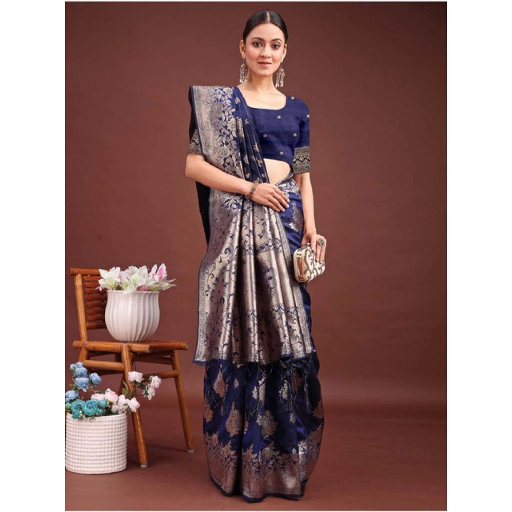 Designer Women's Banarasi Silk Printed Saree With Blouse Piece