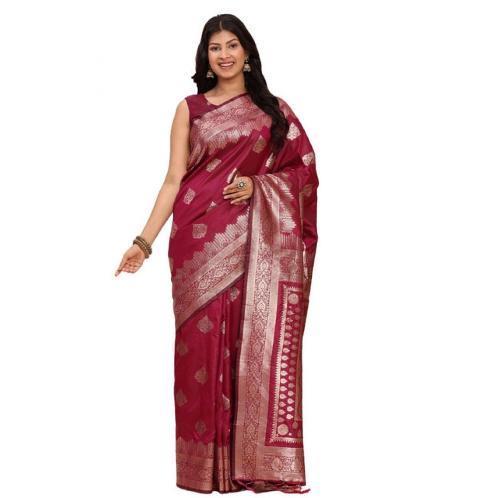 Beautiful Women's Banarasi Silk Printed Saree With Blouse Piece
