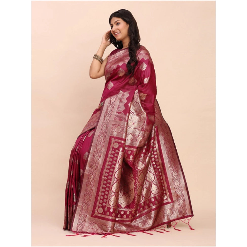 Beautiful Women's Banarasi Silk Printed Saree With Blouse Piece
