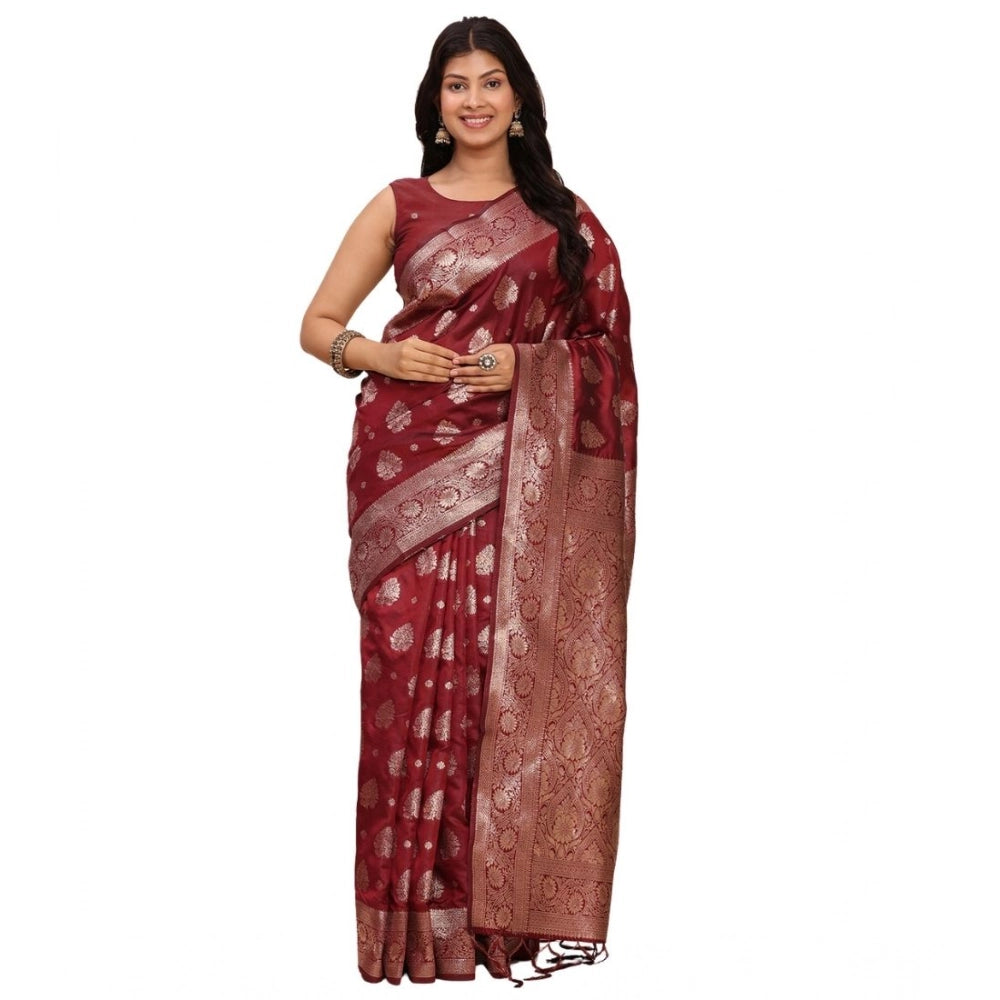 Beautiful Women's Banarasi Silk Printed Saree With Blouse Piece