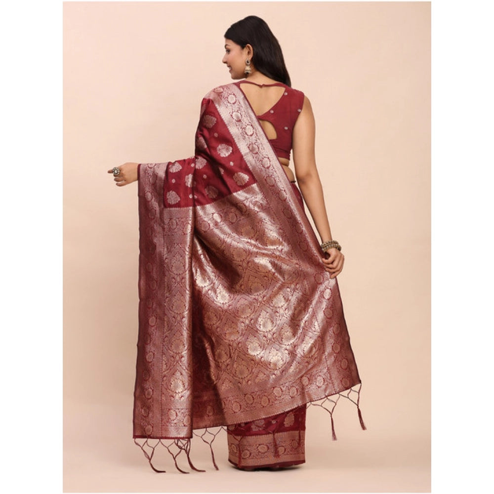 Beautiful Women's Banarasi Silk Printed Saree With Blouse Piece