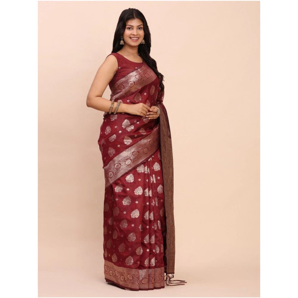 Beautiful Women's Banarasi Silk Printed Saree With Blouse Piece