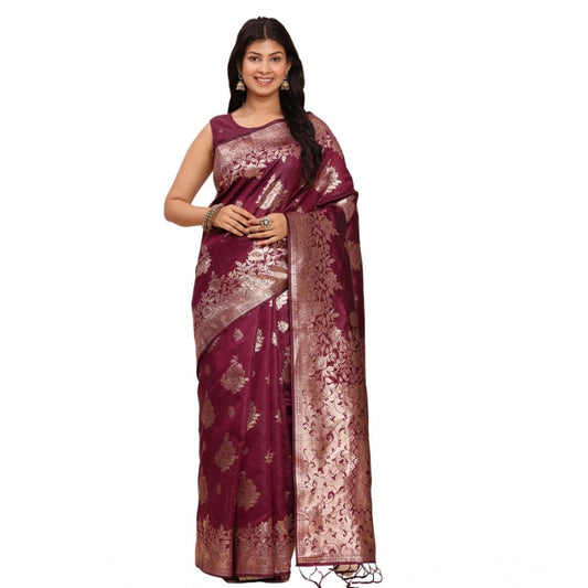 Beautiful Women's Banarasi Silk Printed Saree With Blouse Piece