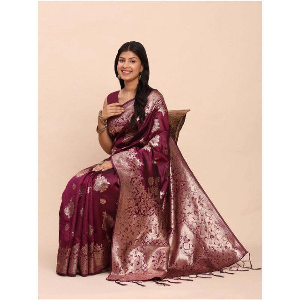 Beautiful Women's Banarasi Silk Printed Saree With Blouse Piece