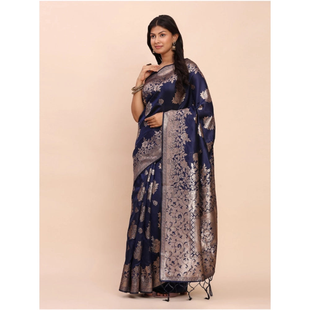 Beautiful Women's Banarasi Silk Printed Saree With Blouse Piece