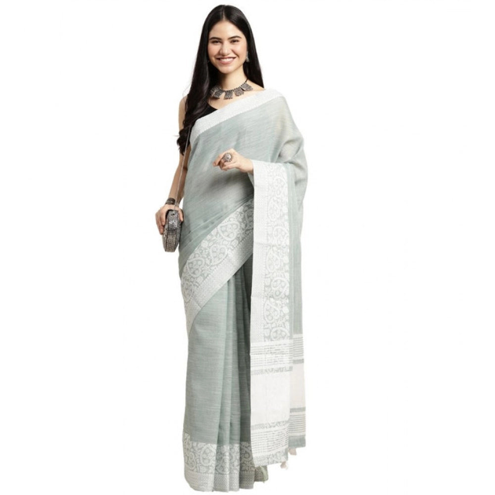Pretty Women's Linen Printed Saree With Blouse Piece
