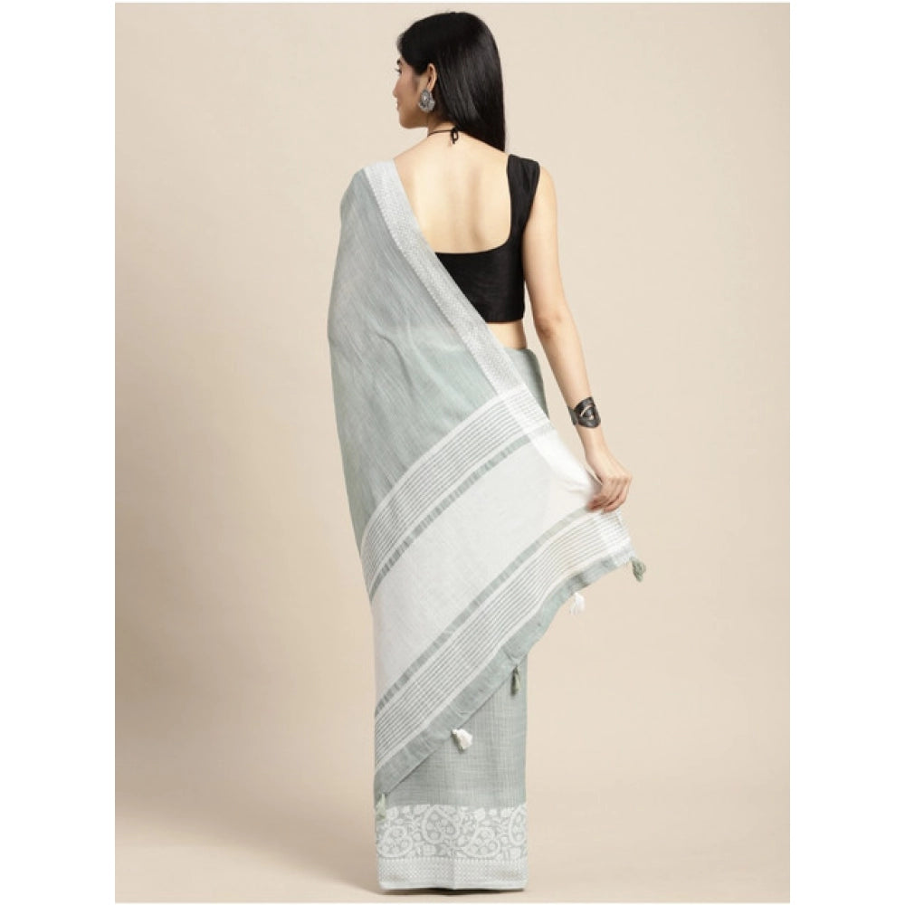 Pretty Women's Linen Printed Saree With Blouse Piece