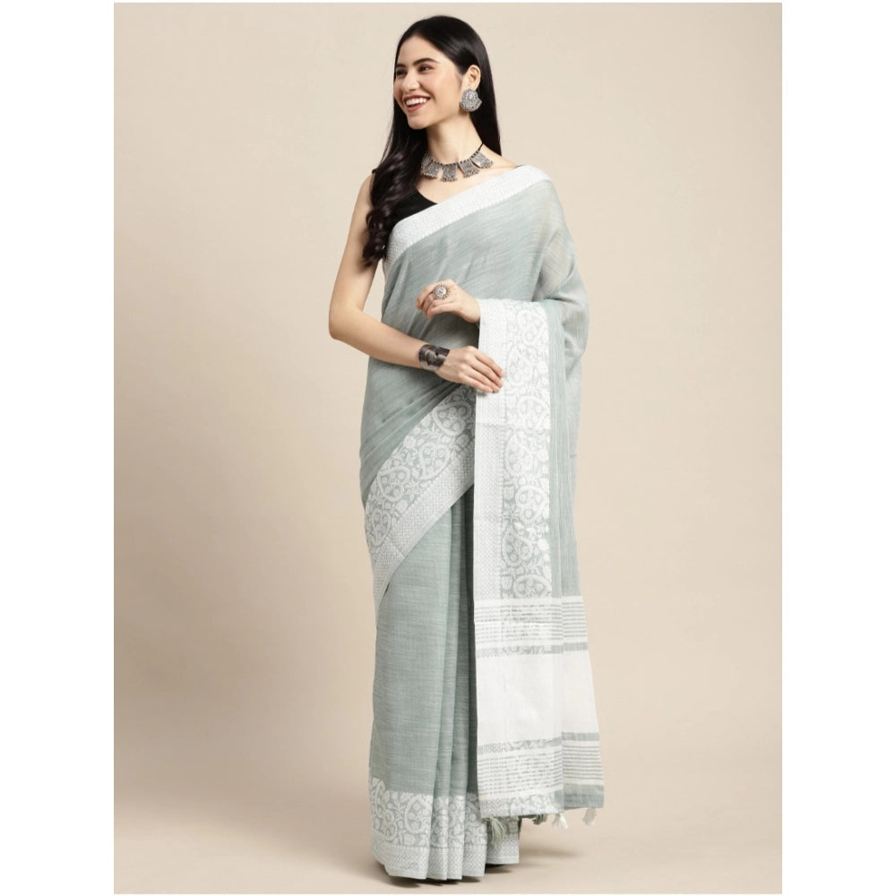 Pretty Women's Linen Printed Saree With Blouse Piece