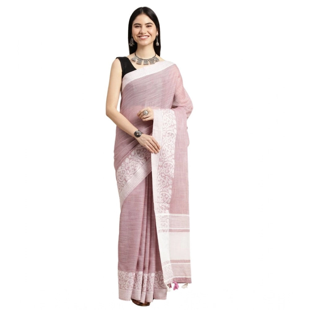 Pretty Women's Linen Printed Saree With Blouse Piece