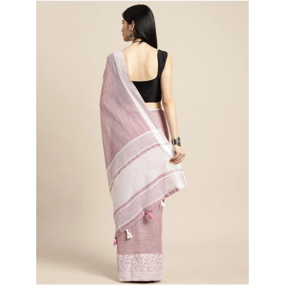 Pretty Women's Linen Printed Saree With Blouse Piece