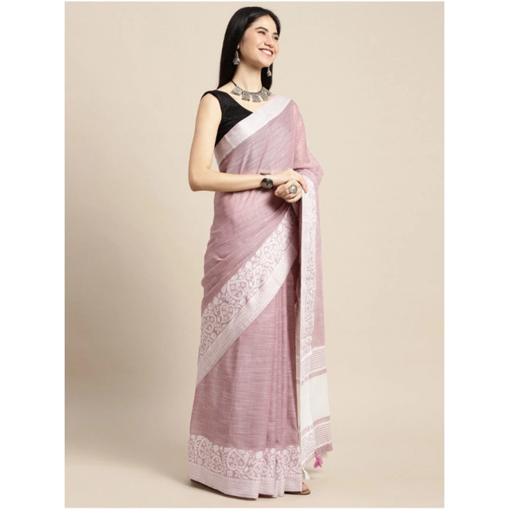 Pretty Women's Linen Printed Saree With Blouse Piece