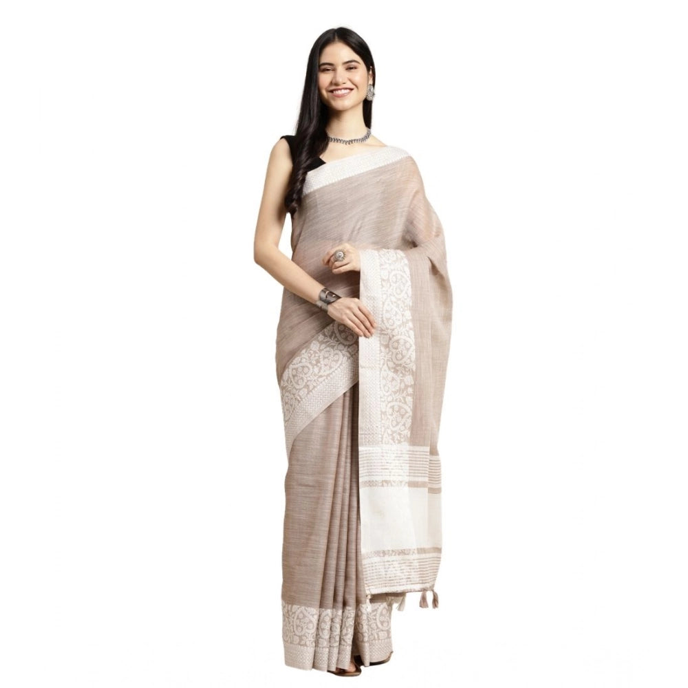 Pretty Women's Linen Printed Saree With Blouse Piece