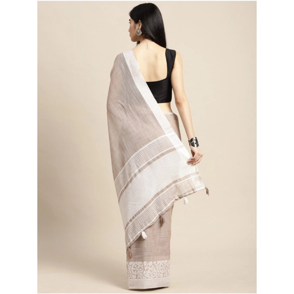 Pretty Women's Linen Printed Saree With Blouse Piece