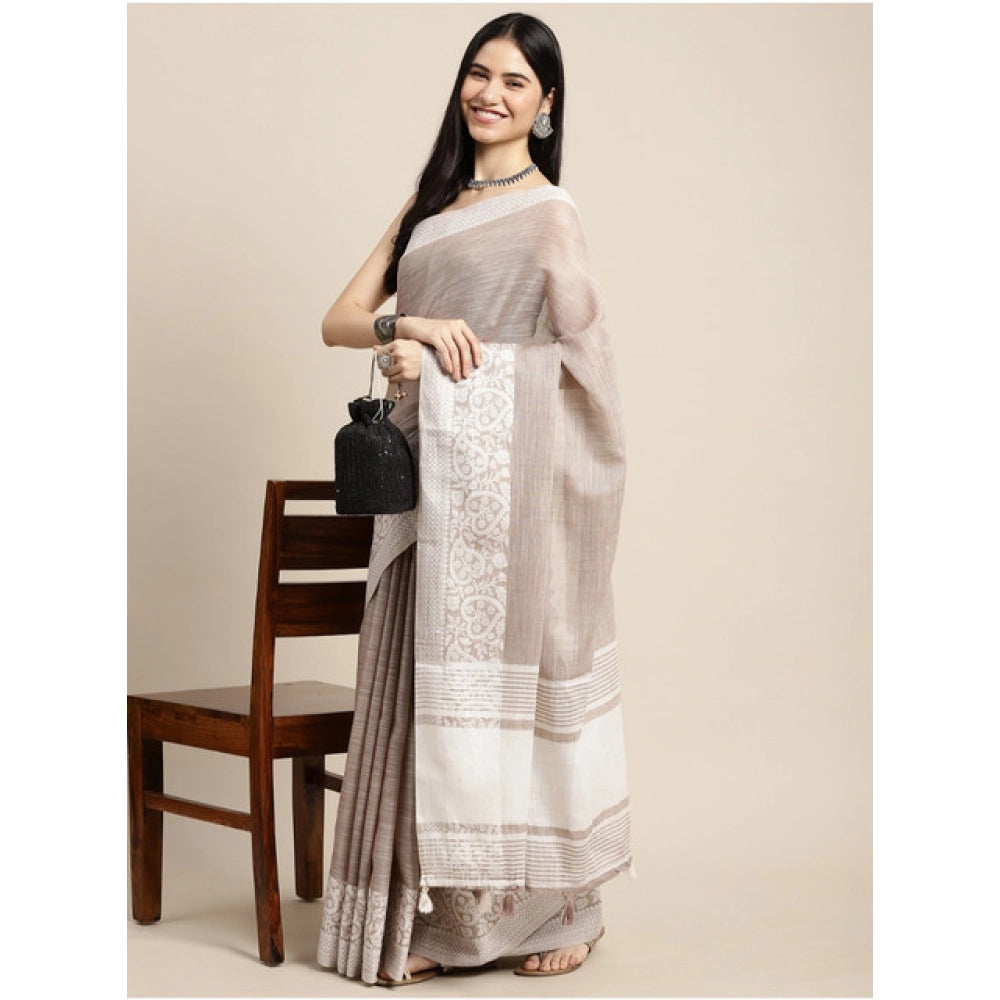 Pretty Women's Linen Printed Saree With Blouse Piece