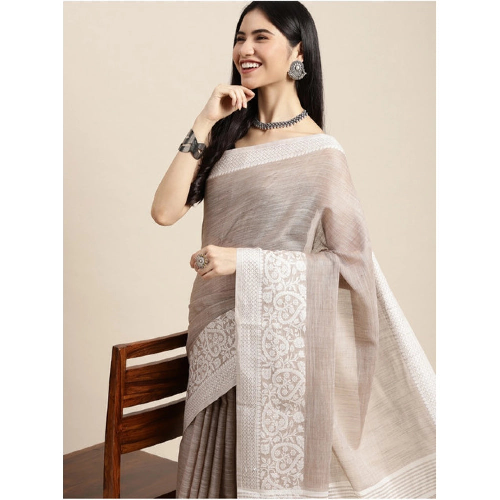 Pretty Women's Linen Printed Saree With Blouse Piece
