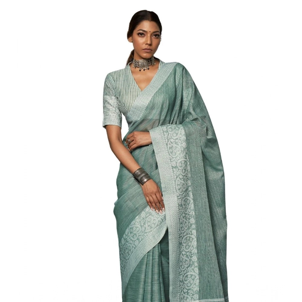 Pretty Women's Linen Printed Saree With Blouse Piece