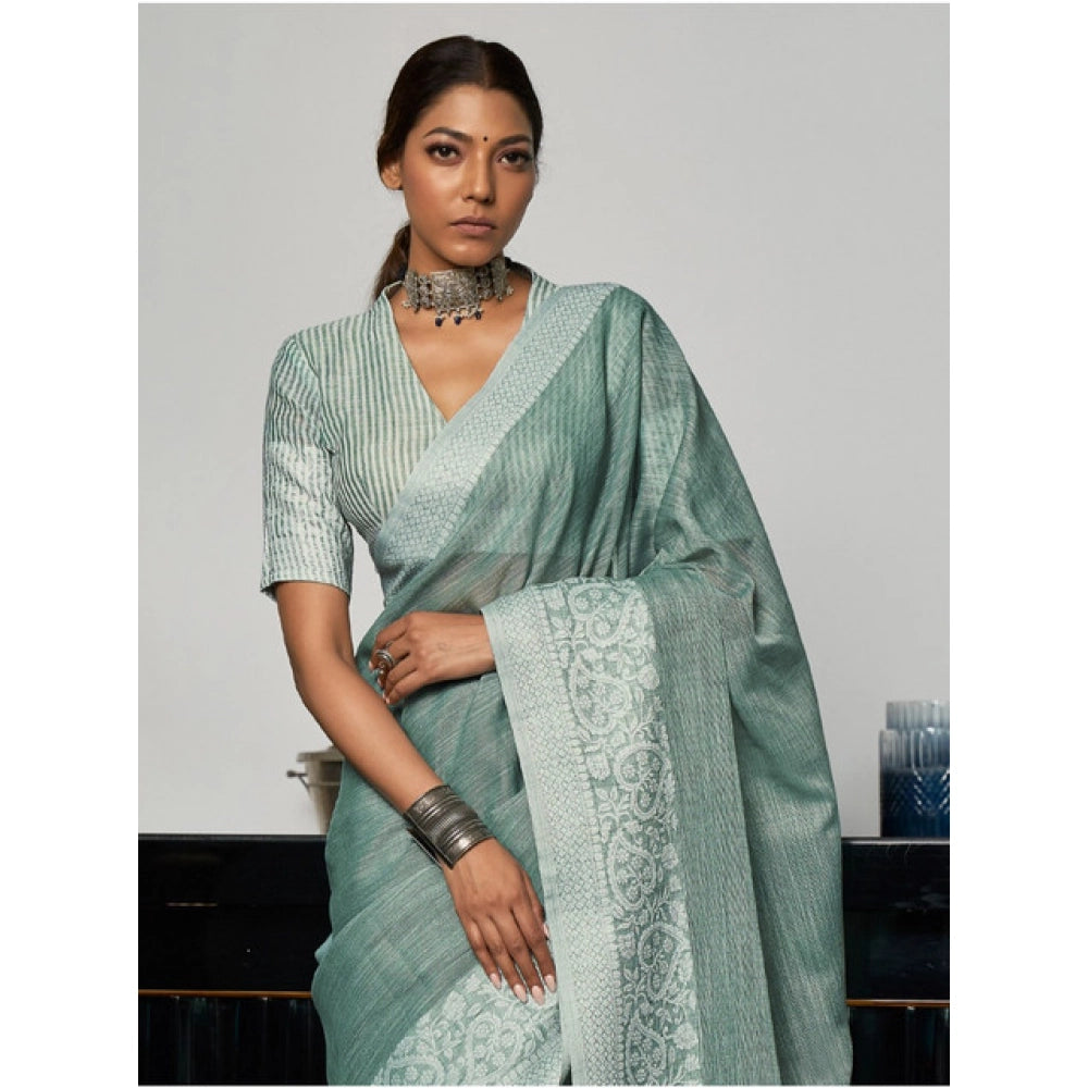 Pretty Women's Linen Printed Saree With Blouse Piece