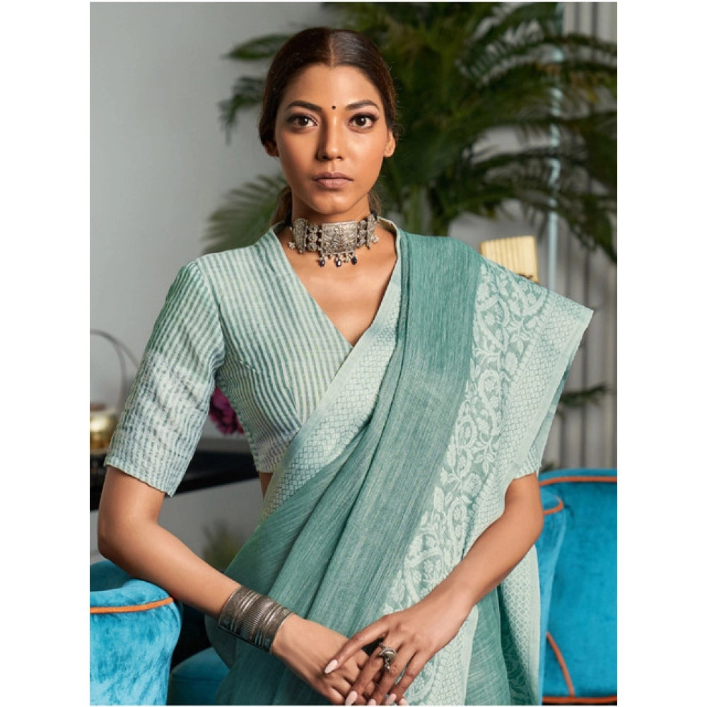 Pretty Women's Linen Printed Saree With Blouse Piece
