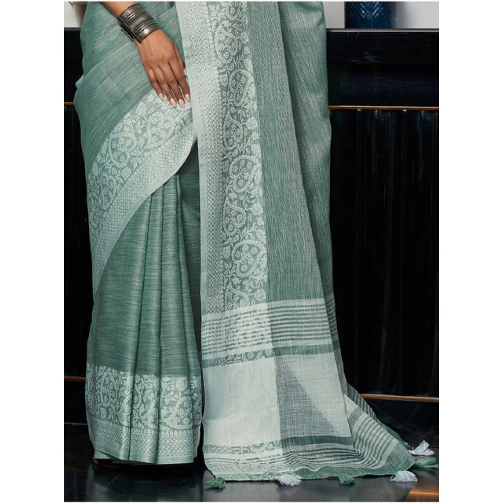 Pretty Women's Linen Printed Saree With Blouse Piece
