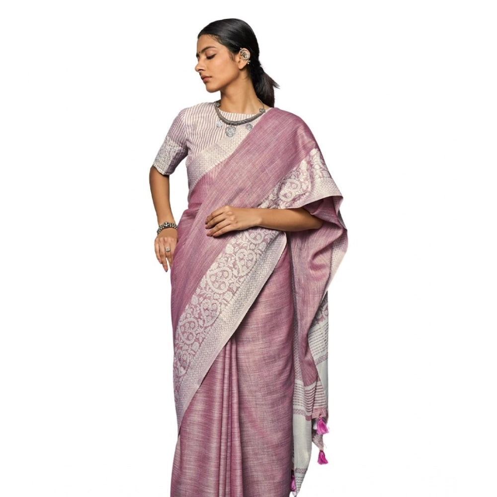 Pretty Women's Linen Printed Saree With Blouse Piece