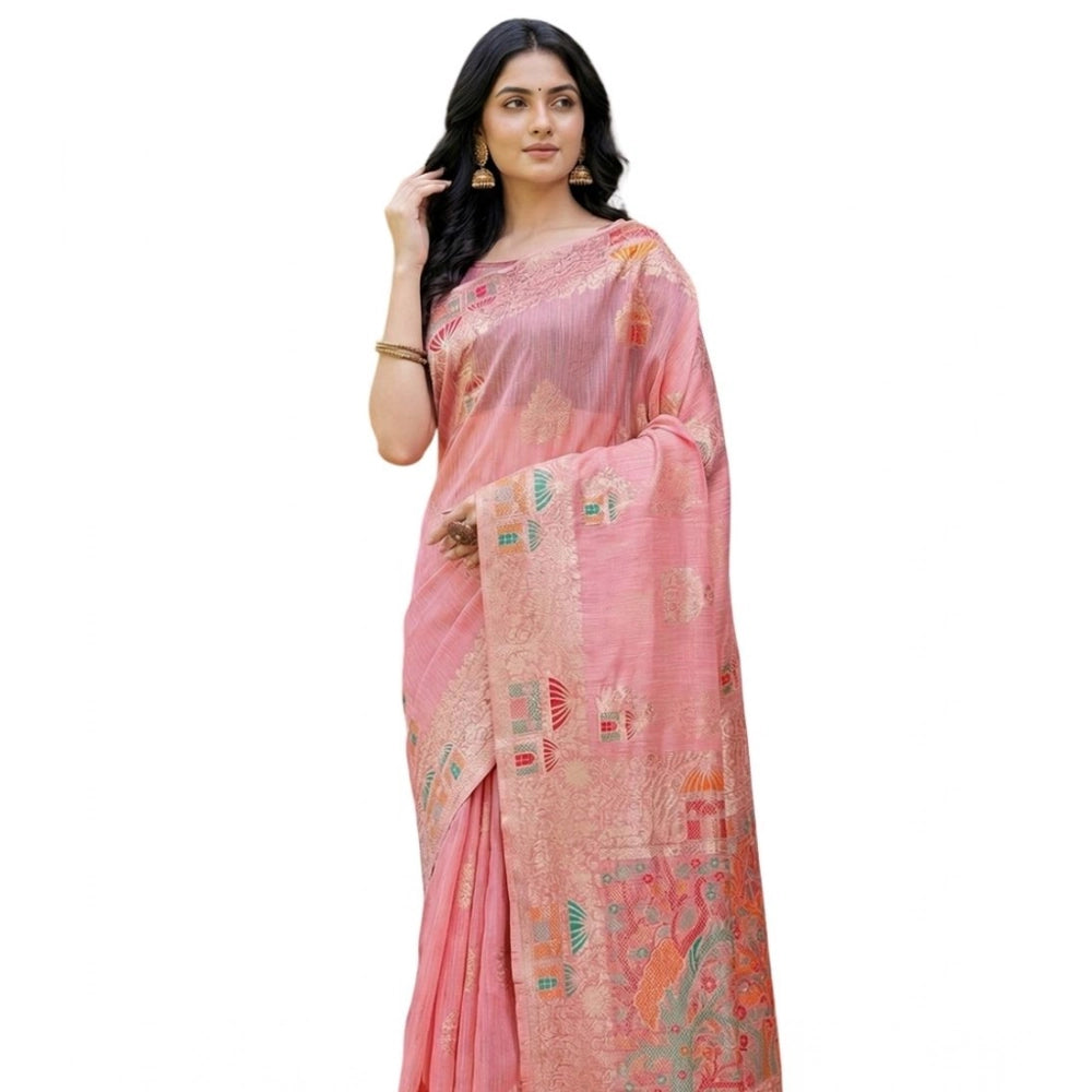 Stylish Women's Linen Cotton Printed Saree With Blouse Piece