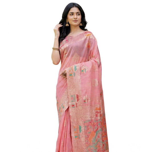 Stylish Women's Linen Cotton Printed Saree With Blouse Piece