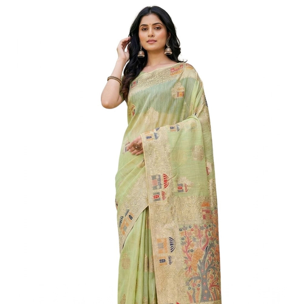 Stylish Women's Linen Cotton Printed Saree With Blouse Piece