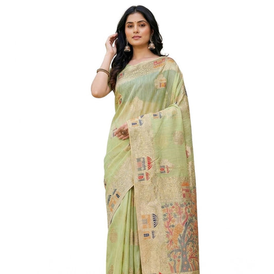 Stylish Women's Linen Cotton Printed Saree With Blouse Piece
