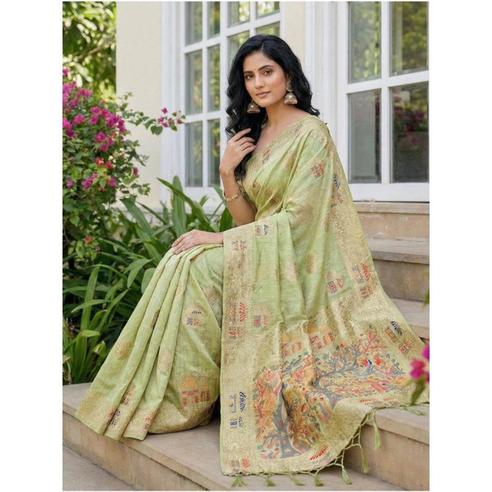 Stylish Women's Linen Cotton Printed Saree With Blouse Piece
