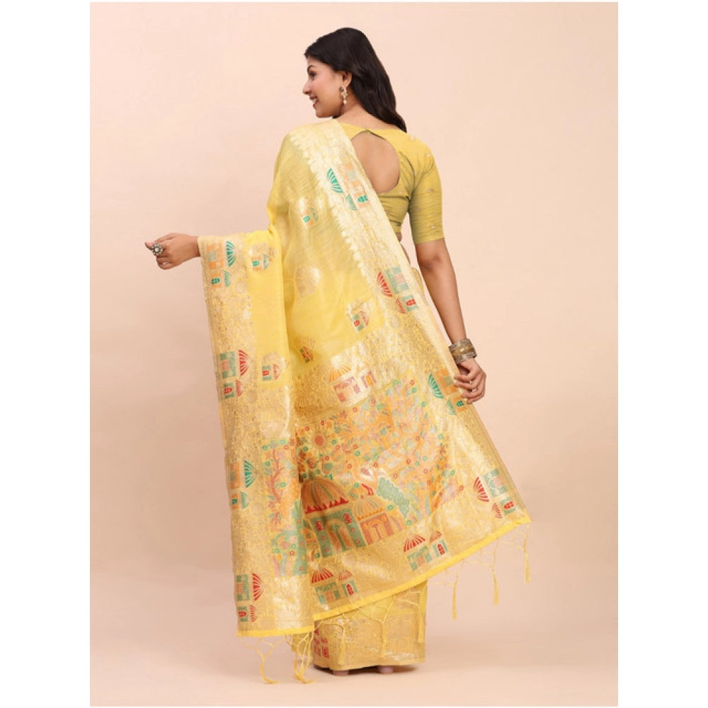 Stylish Women's Linen Cotton Printed Saree With Blouse Piece