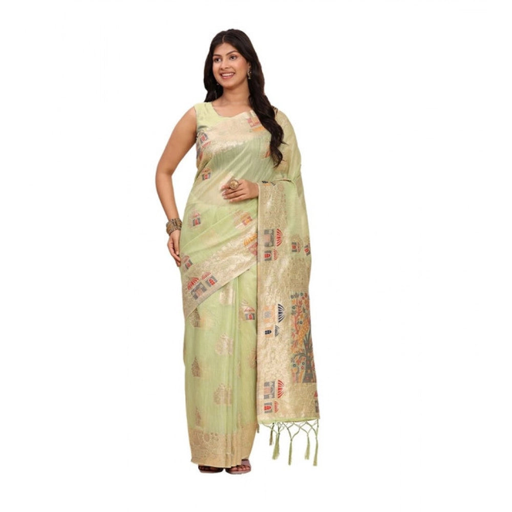 Stylish Women's Linen Cotton Printed Saree With Blouse Piece