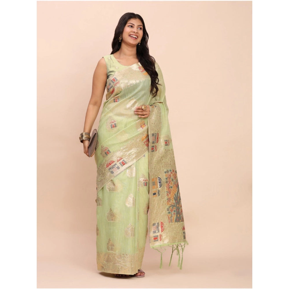 Stylish Women's Linen Cotton Printed Saree With Blouse Piece