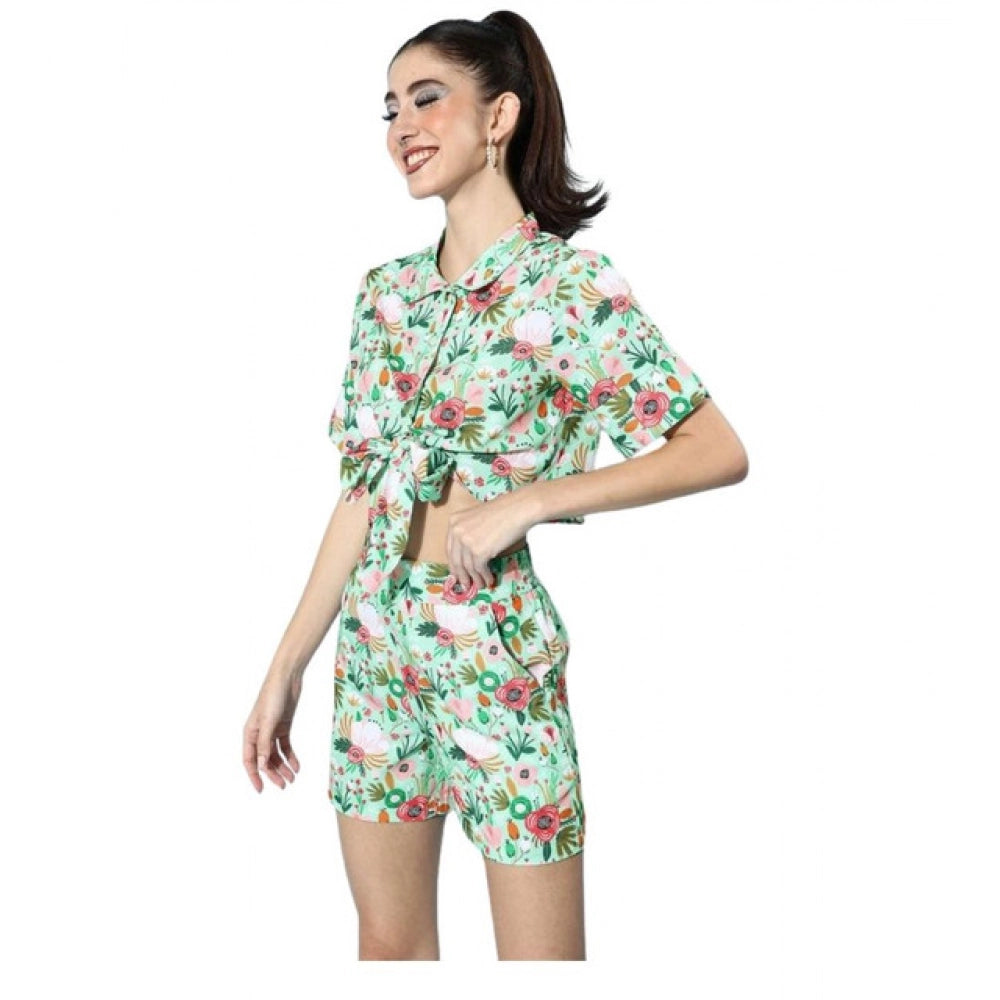 Elegant Women's Polyester Floral Short Sleeve Co-Ord Set