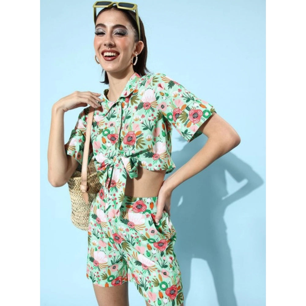 Elegant Women's Polyester Floral Short Sleeve Co-Ord Set