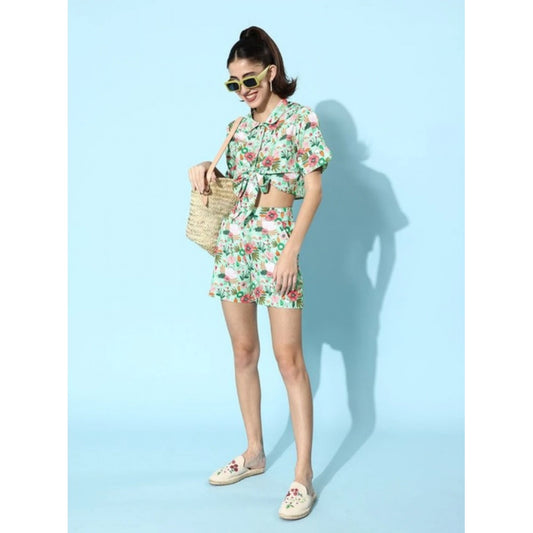 Elegant Women's Polyester Floral Short Sleeve Co-Ord Set