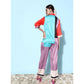 Voguish Women's Satin Colour Block Long Sleeves Co-Ord Set