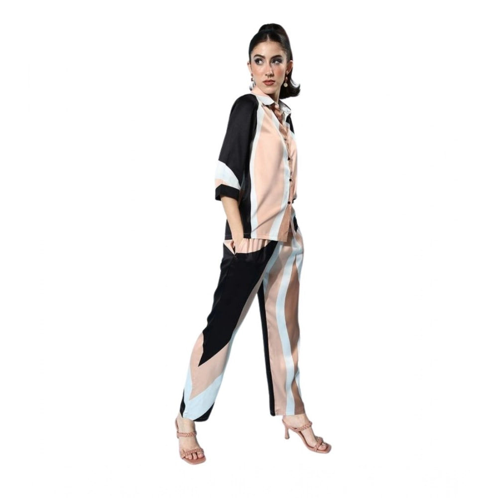 Voguish Women's Satin Colour Block Long Sleeves Co-Ord Set