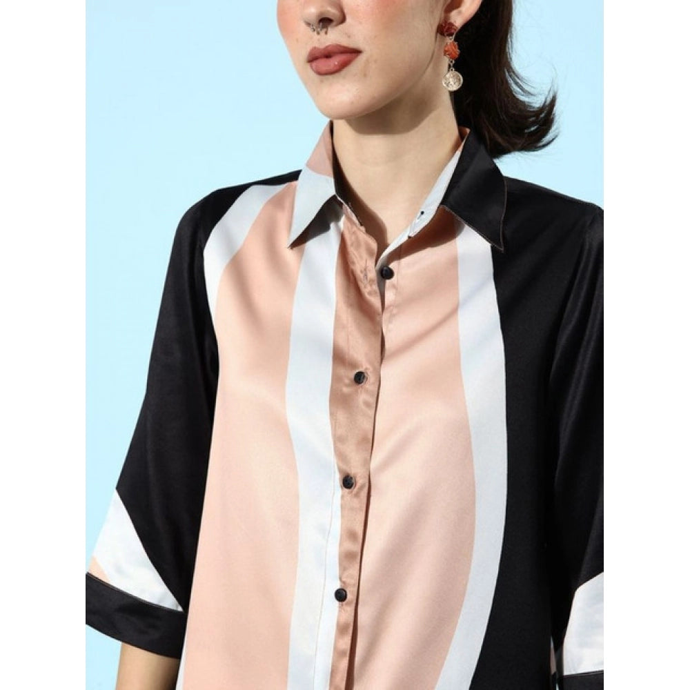 Voguish Women's Satin Colour Block Long Sleeves Co-Ord Set