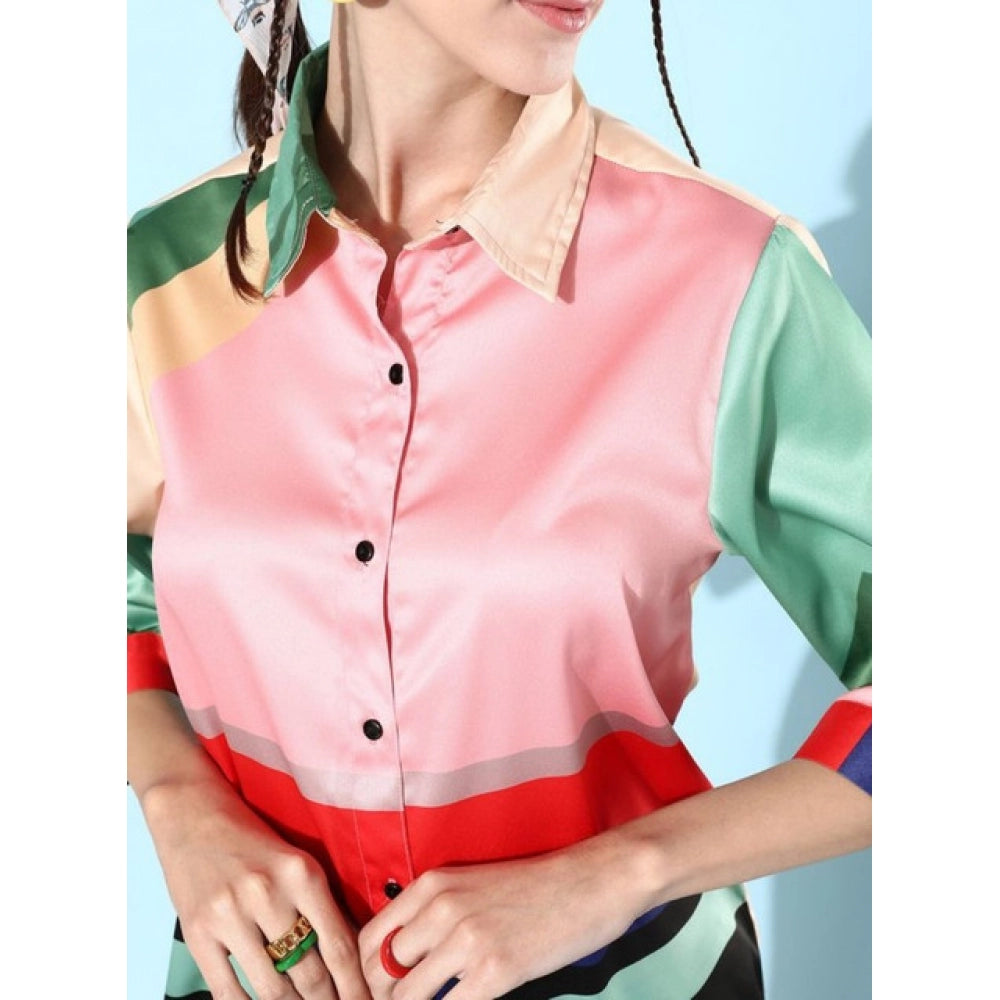 Voguish Women's Satin Colour Block Long Sleeves Co-Ord Set